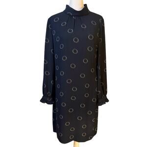 Hobbs London Navy Clarice Polka Dot Print Long Sleeve Shift Dress US Size 6